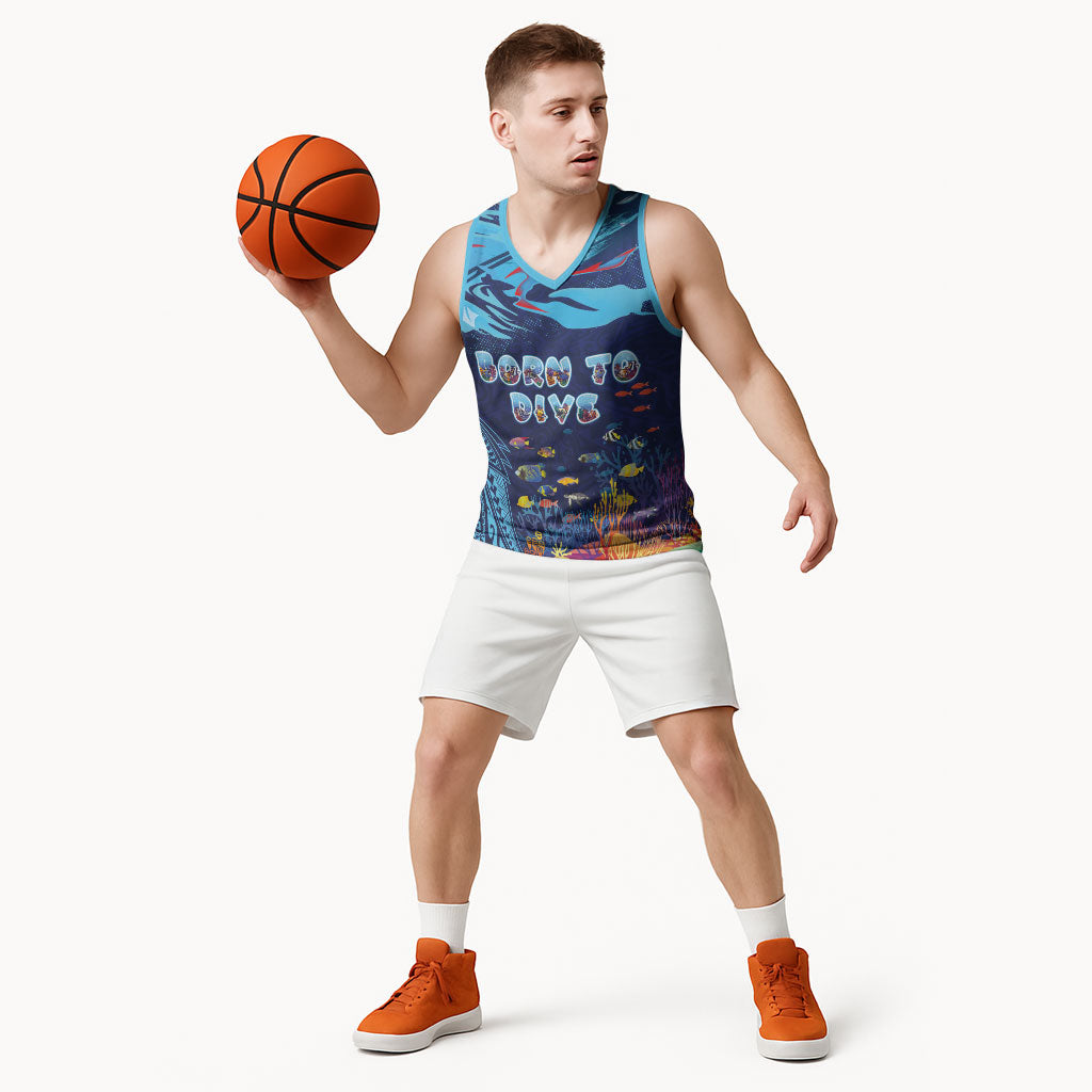Personalized Hawaii Diving Basketball Jersey Tribal Pattern with Ocean Floor