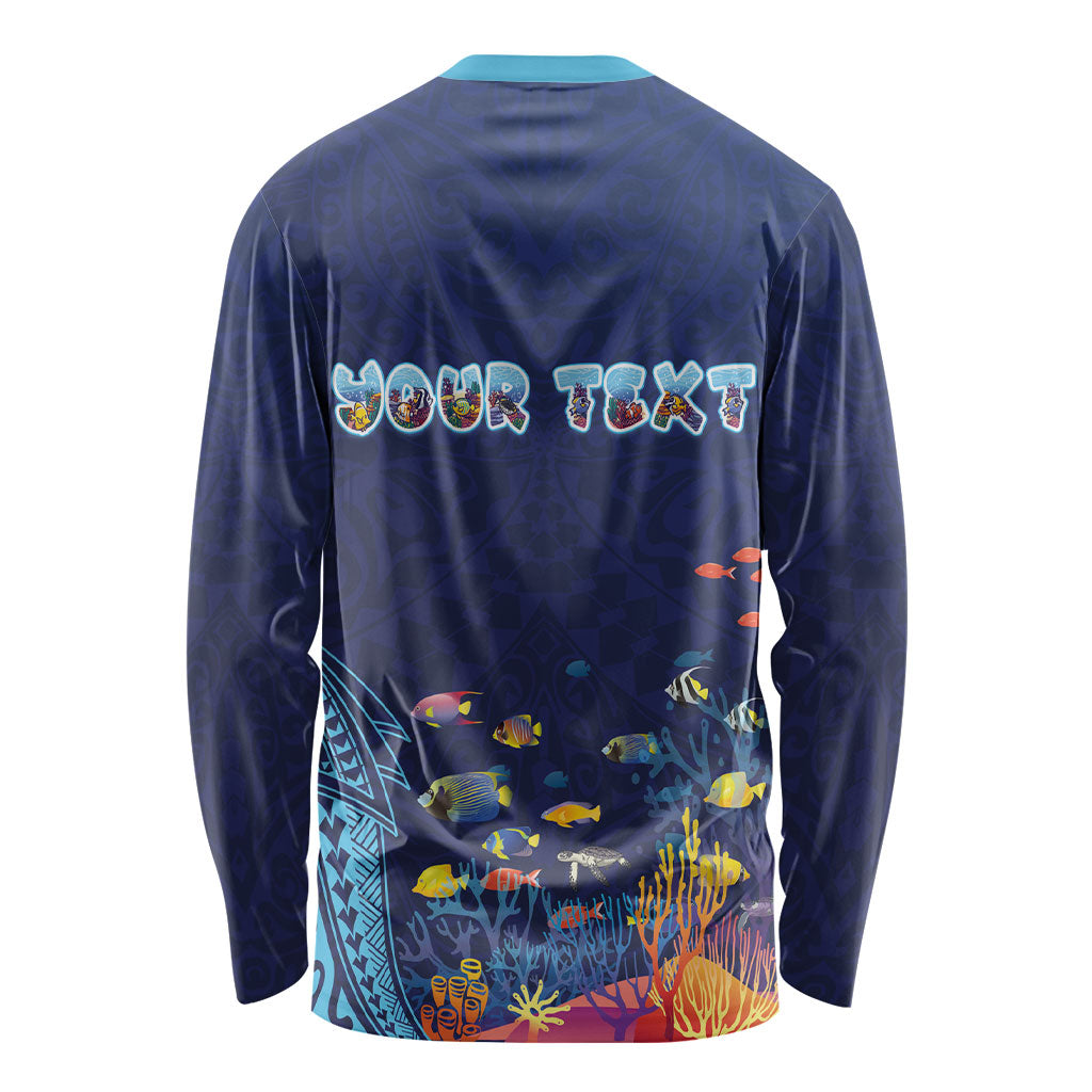 Personalized Hawaii Diving Long Sleeve Shirt Tribal Pattern with Ocean Floor