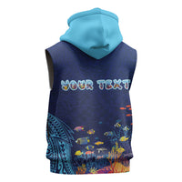 Personalized Hawaii Diving Sleeveless Hoodie Tribal Pattern with Ocean Floor