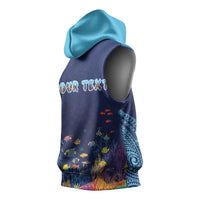 Personalized Hawaii Diving Sleeveless Hoodie Tribal Pattern with Ocean Floor