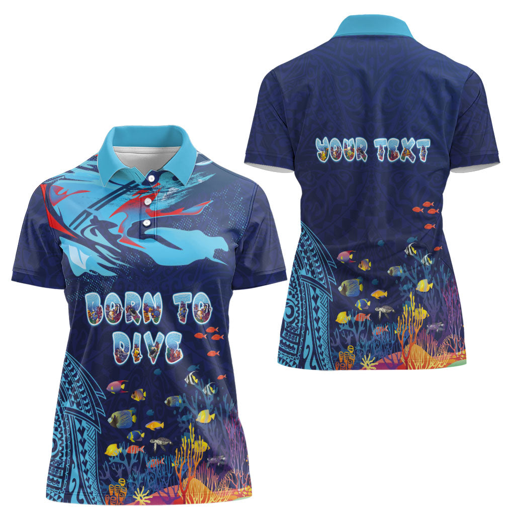 Personalized Hawaii Diving Women Polo Shirt Tribal Pattern with Ocean Floor