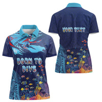 Personalized Hawaii Diving Women Polo Shirt Tribal Pattern with Ocean Floor