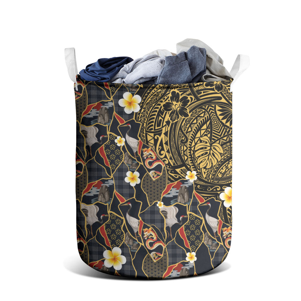 Hawaiian and Japanese Laundry Basket Polynesian Tattoo with Japanese Culture Kintsugi Style