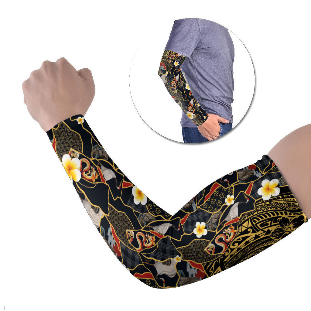 Hawaiian and Japanese Arm Sleeves Polynesian Tattoo with Japanese Culture Kintsugi Style