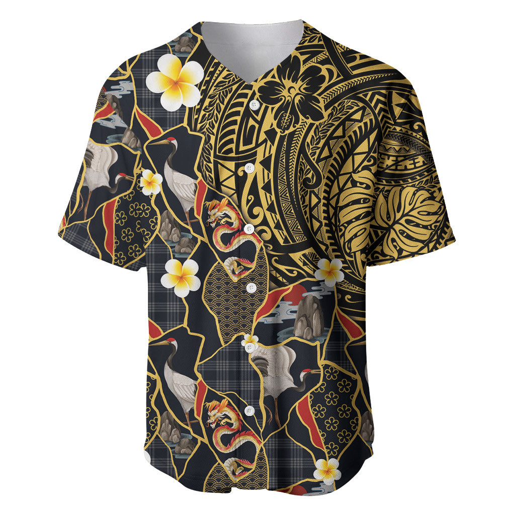Hawaiian and Japanese Baseball Jersey Polynesian Tattoo with Japanese Culture Kintsugi Style