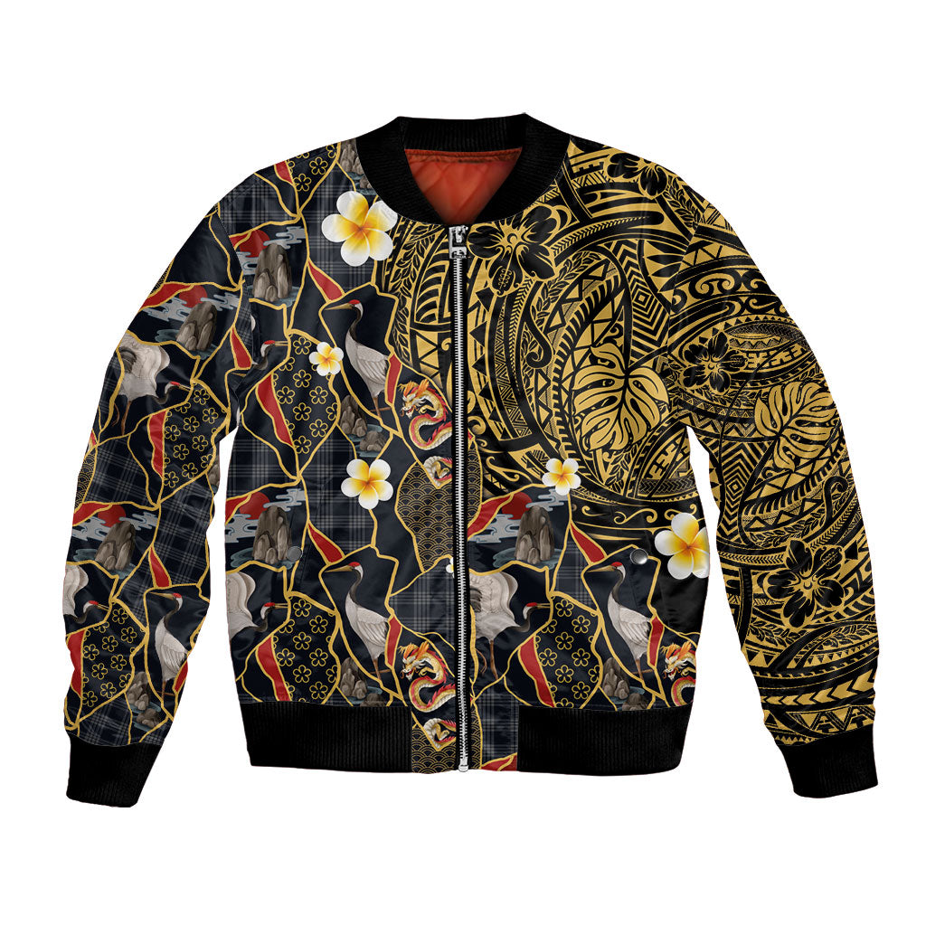 Hawaiian and Japanese Bomber Jacket Polynesian Tattoo with Japanese Culture Kintsugi Style