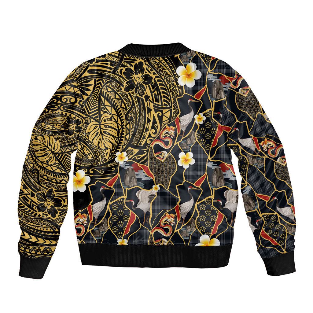 Hawaiian and Japanese Bomber Jacket Polynesian Tattoo with Japanese Culture Kintsugi Style