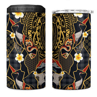 Hawaiian and Japanese 4 in 1 Can Cooler Tumbler Polynesian Tattoo with Japanese Culture Kintsugi Style