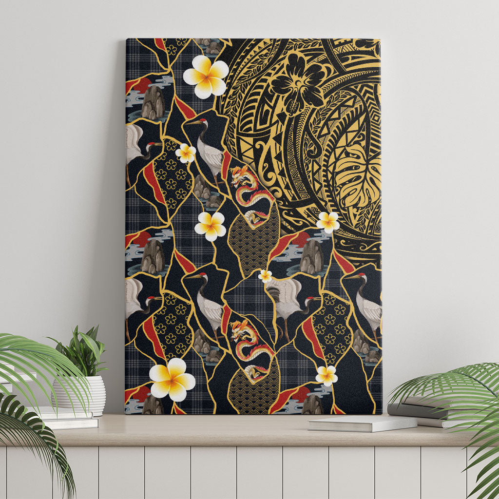 Hawaiian and Japanese Canvas Wall Art Polynesian Tattoo with Japanese Culture Kintsugi Style