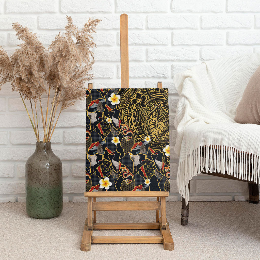 Hawaiian and Japanese Canvas Wall Art Polynesian Tattoo with Japanese Culture Kintsugi Style