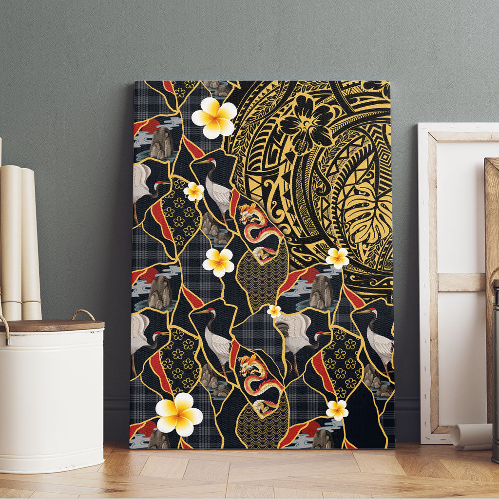 Hawaiian and Japanese Canvas Wall Art Polynesian Tattoo with Japanese Culture Kintsugi Style