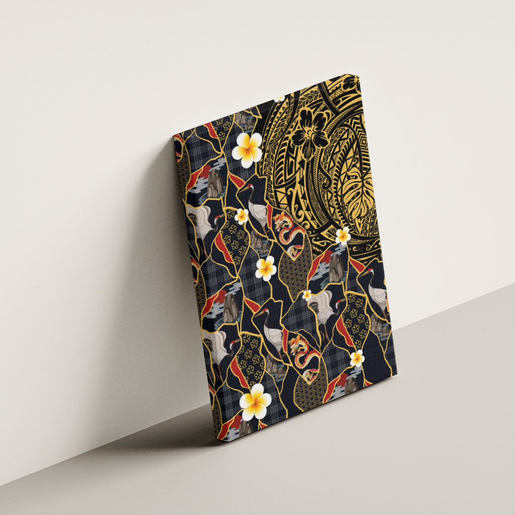Hawaiian and Japanese Canvas Wall Art Polynesian Tattoo with Japanese Culture Kintsugi Style