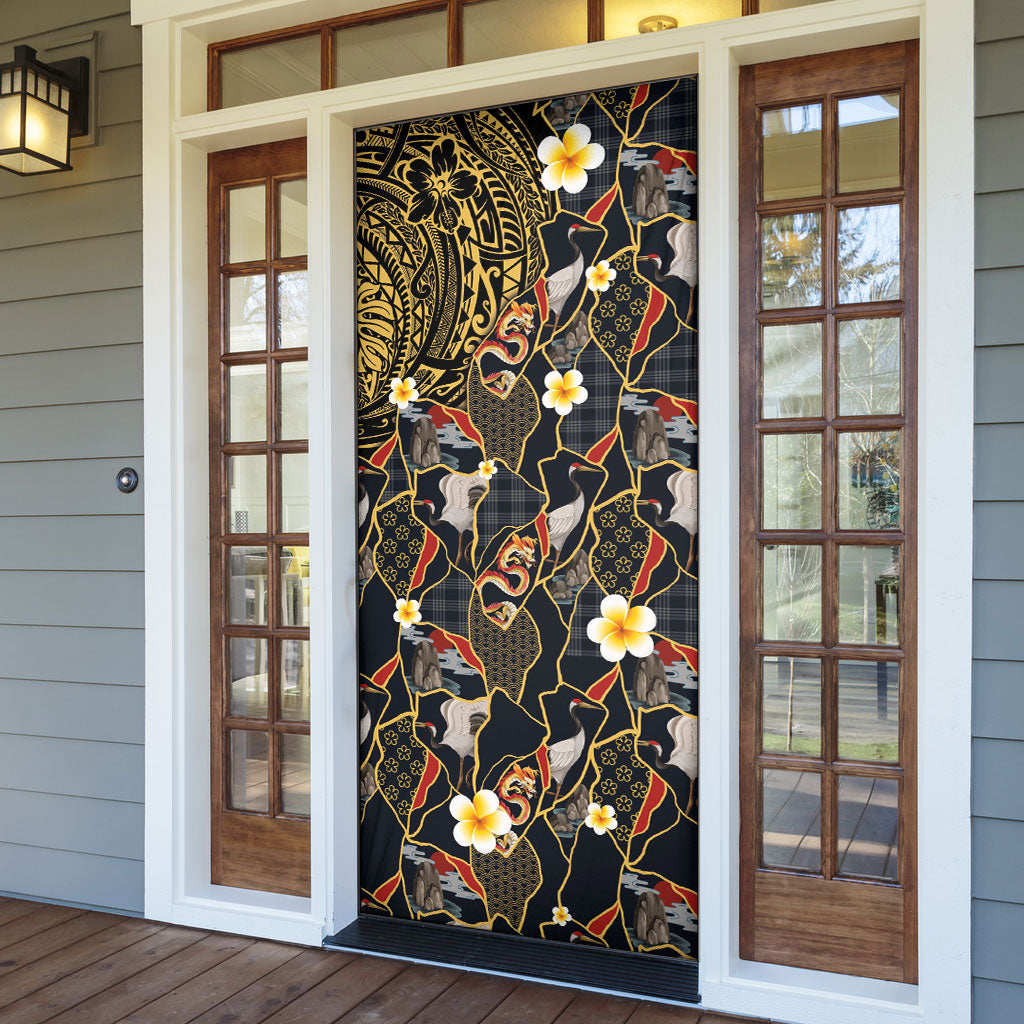 Hawaiian and Japanese Door Cover Polynesian Tattoo with Japanese Culture Kintsugi Style