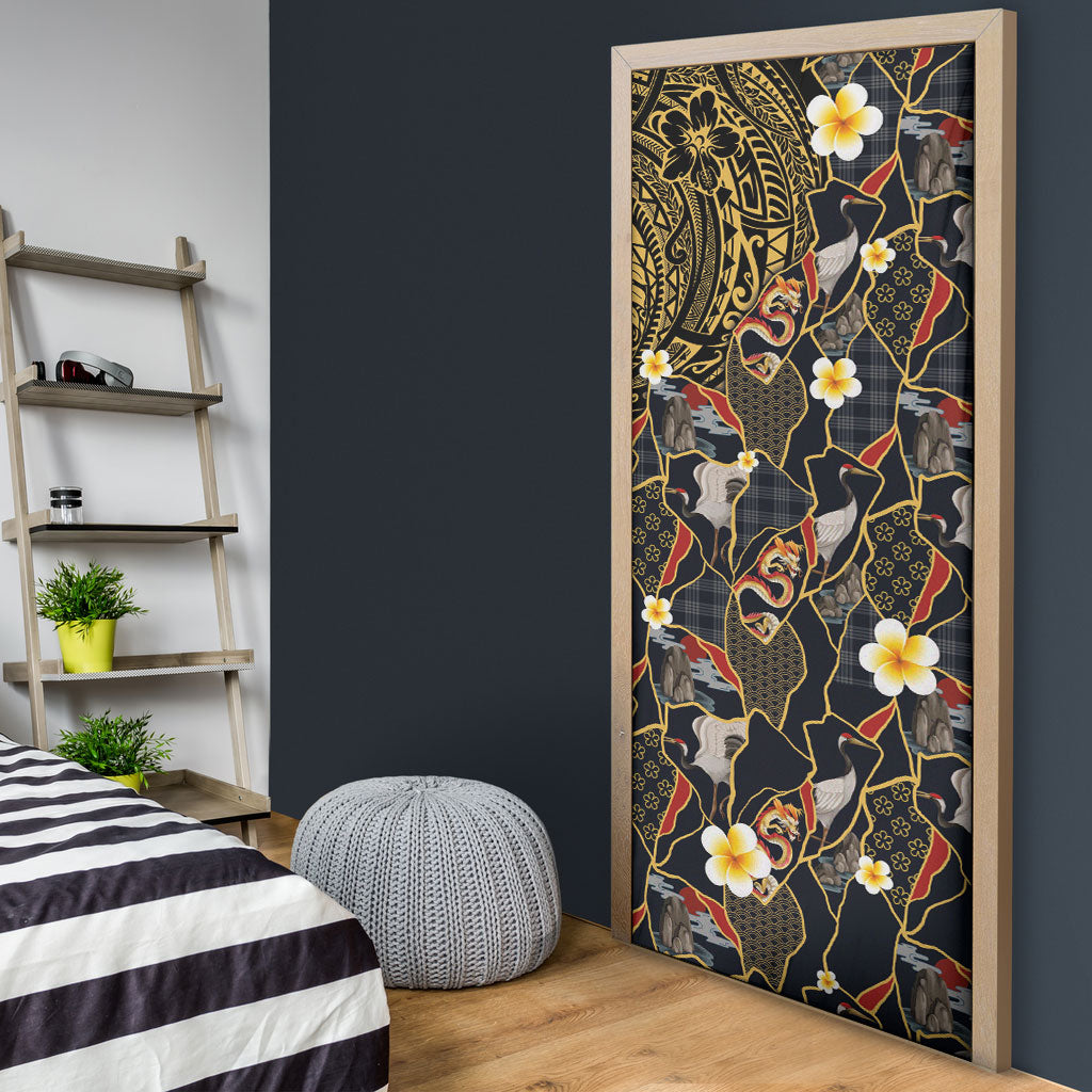 Hawaiian and Japanese Door Cover Polynesian Tattoo with Japanese Culture Kintsugi Style