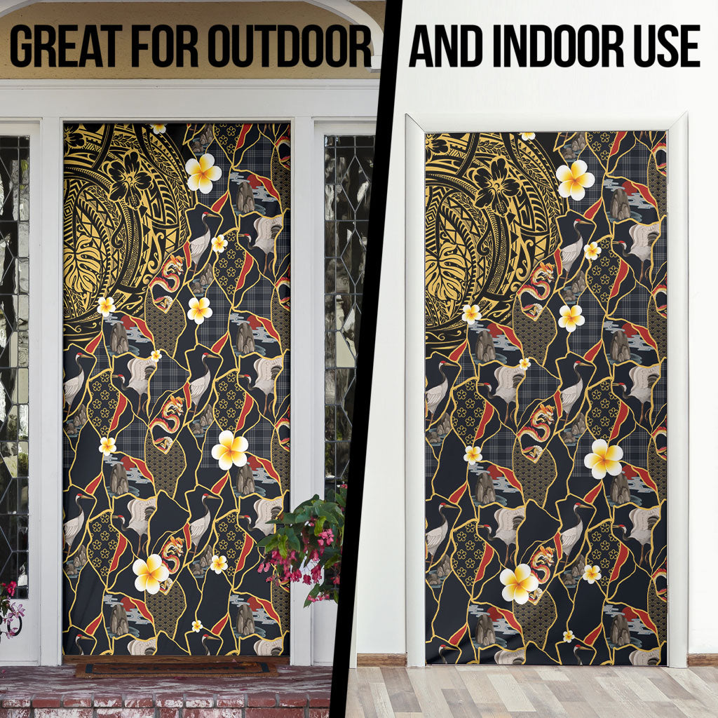 Hawaiian and Japanese Door Cover Polynesian Tattoo with Japanese Culture Kintsugi Style
