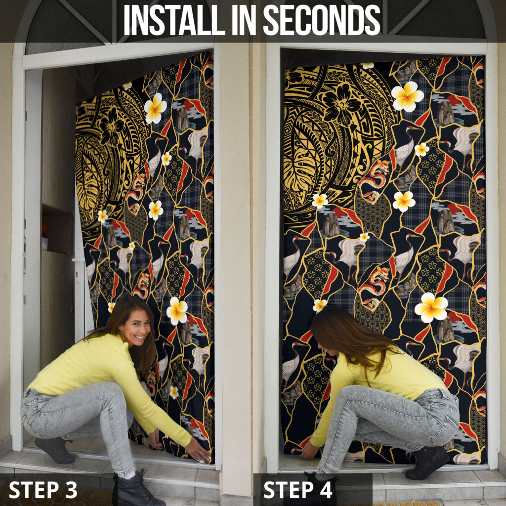 Hawaiian and Japanese Door Cover Polynesian Tattoo with Japanese Culture Kintsugi Style