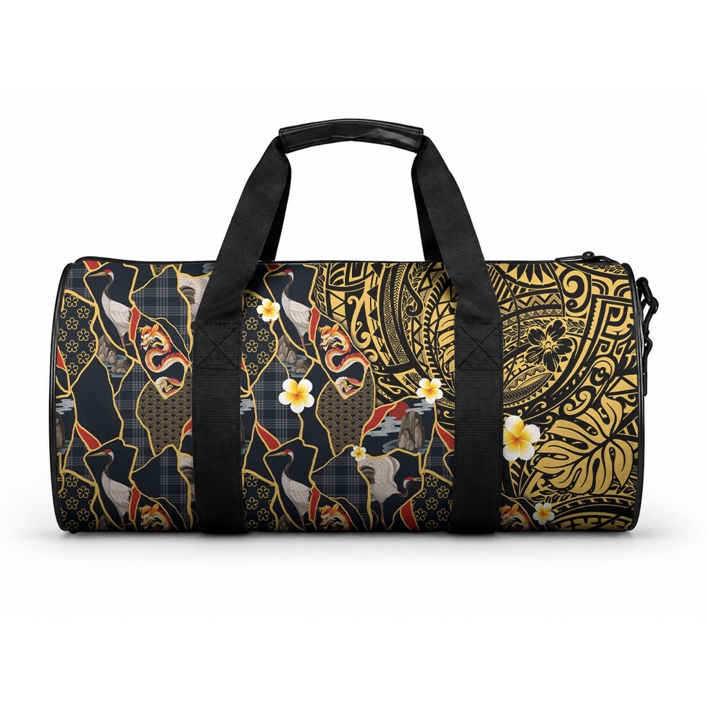 Hawaiian and Japanese Duffle Bag Polynesian Tattoo with Japanese Culture Kintsugi Style