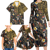 Hawaiian and Japanese Family Matching Long Sleeve Bodycon Dress and Hawaiian Shirt Polynesian Tattoo with Japanese Culture Kintsugi Style