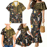 Hawaiian and Japanese Family Matching Mermaid Dress and Hawaiian Shirt Polynesian Tattoo with Japanese Culture Kintsugi Style
