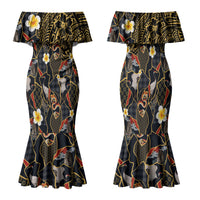 Hawaiian and Japanese Family Matching Mermaid Dress and Hawaiian Shirt Polynesian Tattoo with Japanese Culture Kintsugi Style