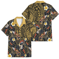 Hawaiian and Japanese Family Matching Off The Shoulder Long Sleeve Dress and Hawaiian Shirt Polynesian Tattoo with Japanese Culture Kintsugi Style