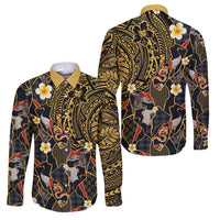 Hawaiian and Japanese Family Matching Off The Shoulder Long Sleeve Dress and Hawaiian Shirt Polynesian Tattoo with Japanese Culture Kintsugi Style