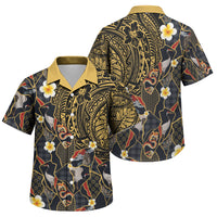 Hawaiian and Japanese Family Matching Off The Shoulder Long Sleeve Dress and Hawaiian Shirt Polynesian Tattoo with Japanese Culture Kintsugi Style