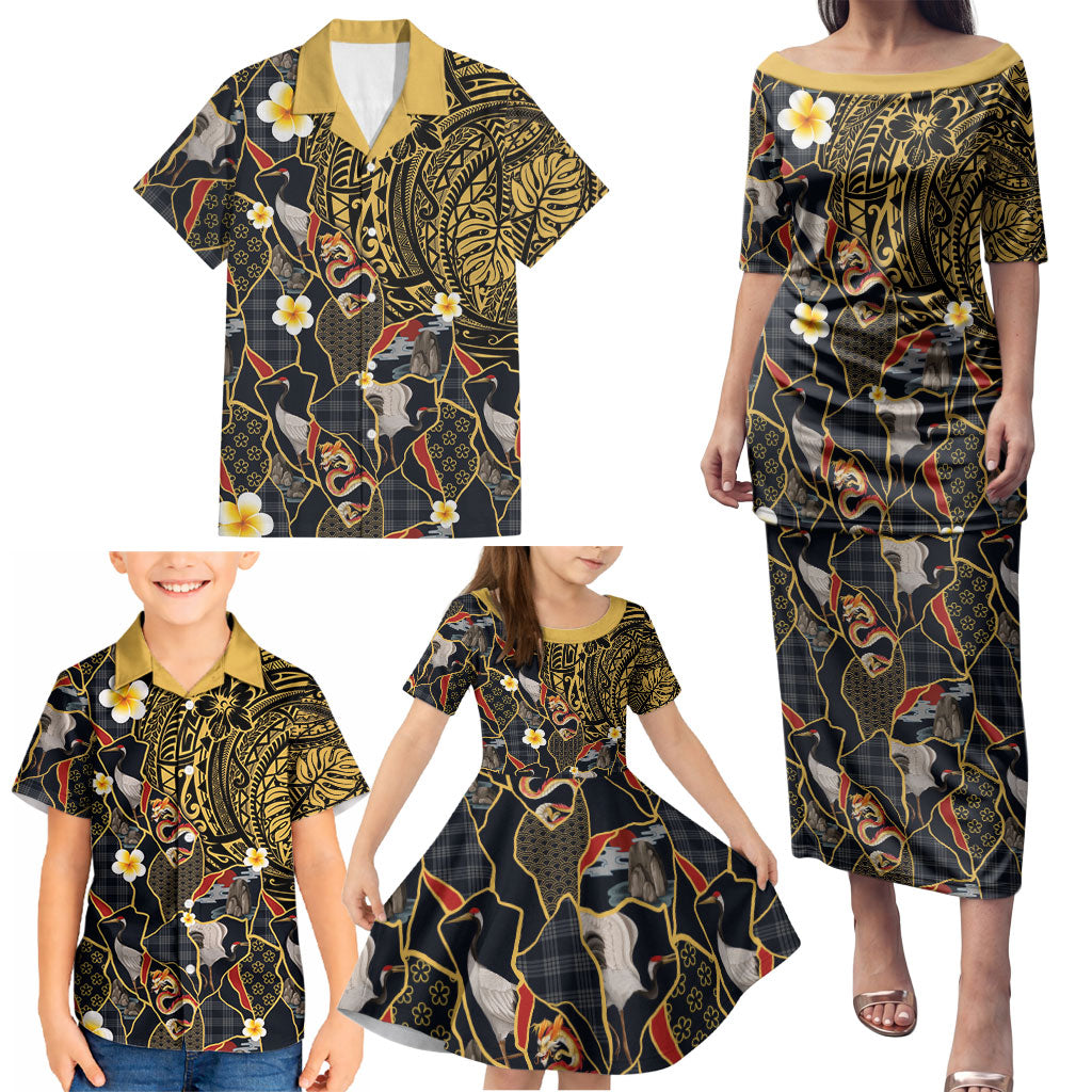 Hawaiian and Japanese Family Matching Puletasi and Hawaiian Shirt Polynesian Tattoo with Japanese Culture Kintsugi Style LT03 - Polynesian Pride