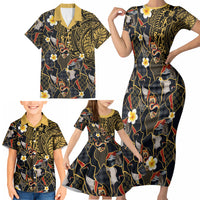 Hawaiian and Japanese Family Matching Short Sleeve Bodycon Dress and Hawaiian Shirt Polynesian Tattoo with Japanese Culture Kintsugi Style