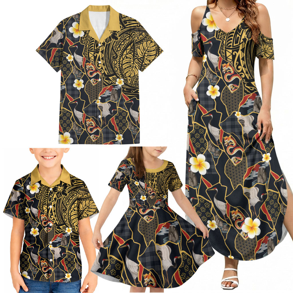 Hawaiian and Japanese Family Matching Summer Maxi Dress and Hawaiian Shirt Polynesian Tattoo with Japanese Culture Kintsugi Style LT03 - Polynesian Pride