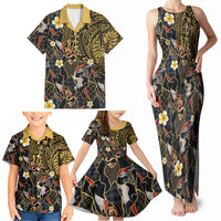 Hawaiian and Japanese Family Matching Tank Maxi Dress and Hawaiian Shirt Polynesian Tattoo with Japanese Culture Kintsugi Style