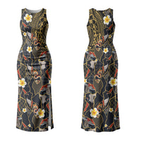 Hawaiian and Japanese Family Matching Tank Maxi Dress and Hawaiian Shirt Polynesian Tattoo with Japanese Culture Kintsugi Style