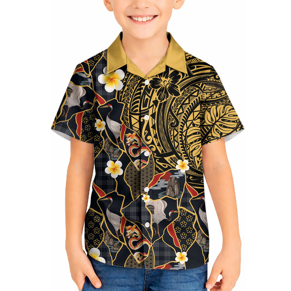 Hawaiian and Japanese Kid Hawaiian Shirt Polynesian Tattoo with Japanese Culture Kintsugi Style