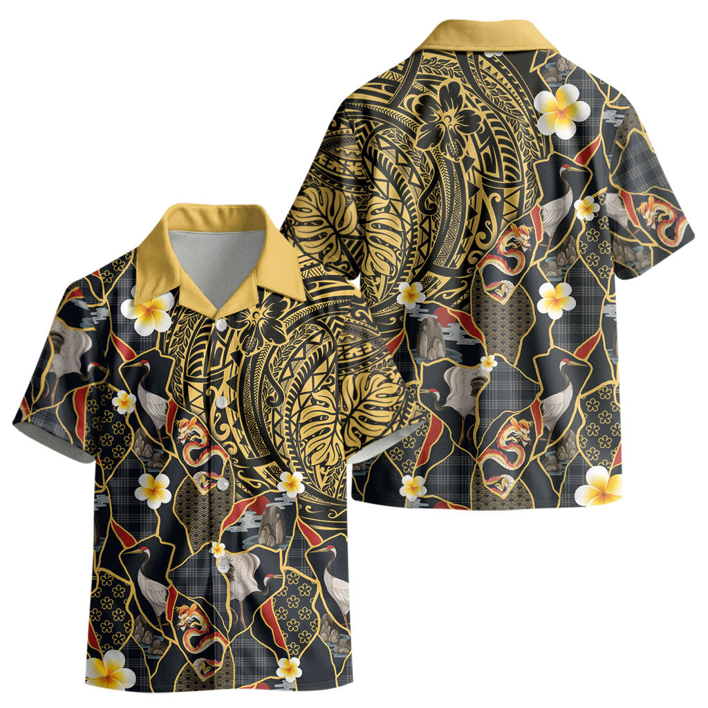 Hawaiian and Japanese Kid Hawaiian Shirt Polynesian Tattoo with Japanese Culture Kintsugi Style