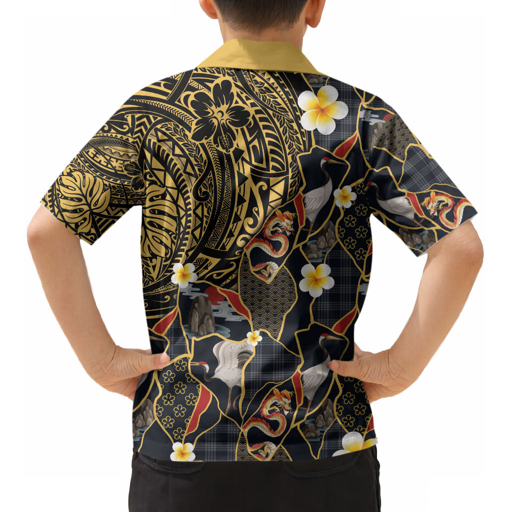 Hawaiian and Japanese Kid Hawaiian Shirt Polynesian Tattoo with Japanese Culture Kintsugi Style