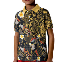 Hawaiian and Japanese Kid Polo Shirt Polynesian Tattoo with Japanese Culture Kintsugi Style