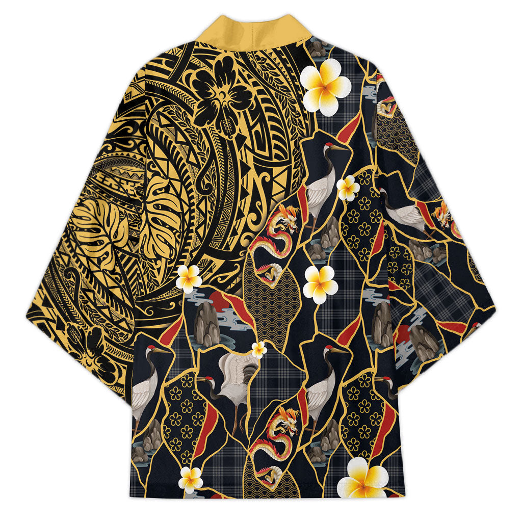 Hawaiian and Japanese Kimono Polynesian Tattoo with Japanese Culture Kintsugi Style