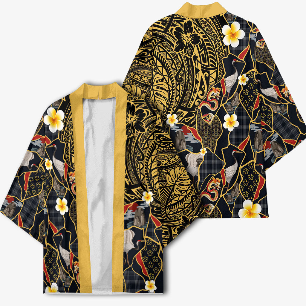 Hawaiian and Japanese Kimono Polynesian Tattoo with Japanese Culture Kintsugi Style