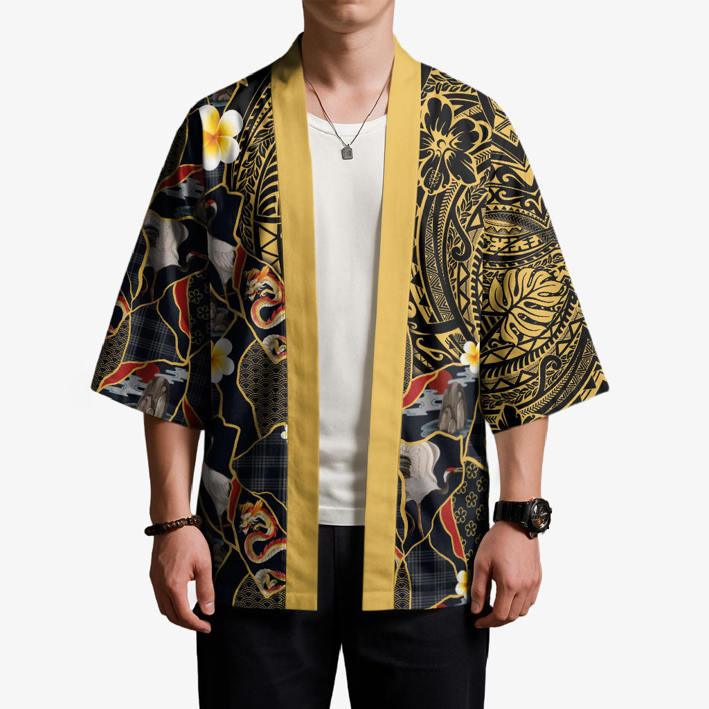 Hawaiian and Japanese Kimono Polynesian Tattoo with Japanese Culture Kintsugi Style