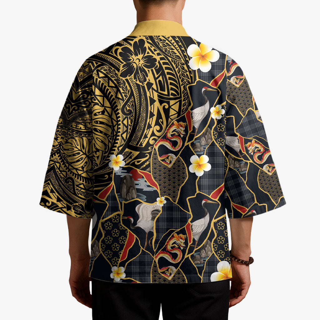 Hawaiian and Japanese Kimono Polynesian Tattoo with Japanese Culture Kintsugi Style