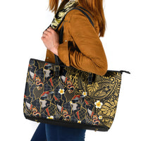 Hawaiian and Japanese Leather Tote Bag Polynesian Tattoo with Japanese Culture Kintsugi Style