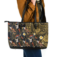 Hawaiian and Japanese Leather Tote Bag Polynesian Tattoo with Japanese Culture Kintsugi Style