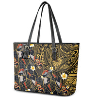Hawaiian and Japanese Leather Tote Bag Polynesian Tattoo with Japanese Culture Kintsugi Style