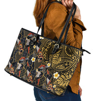 Hawaiian and Japanese Leather Tote Bag Polynesian Tattoo with Japanese Culture Kintsugi Style