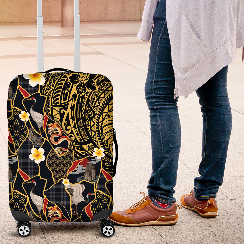 Hawaiian and Japanese Luggage Cover Polynesian Tattoo with Japanese Culture Kintsugi Style LT03 Multicolor - Polynesian Pride