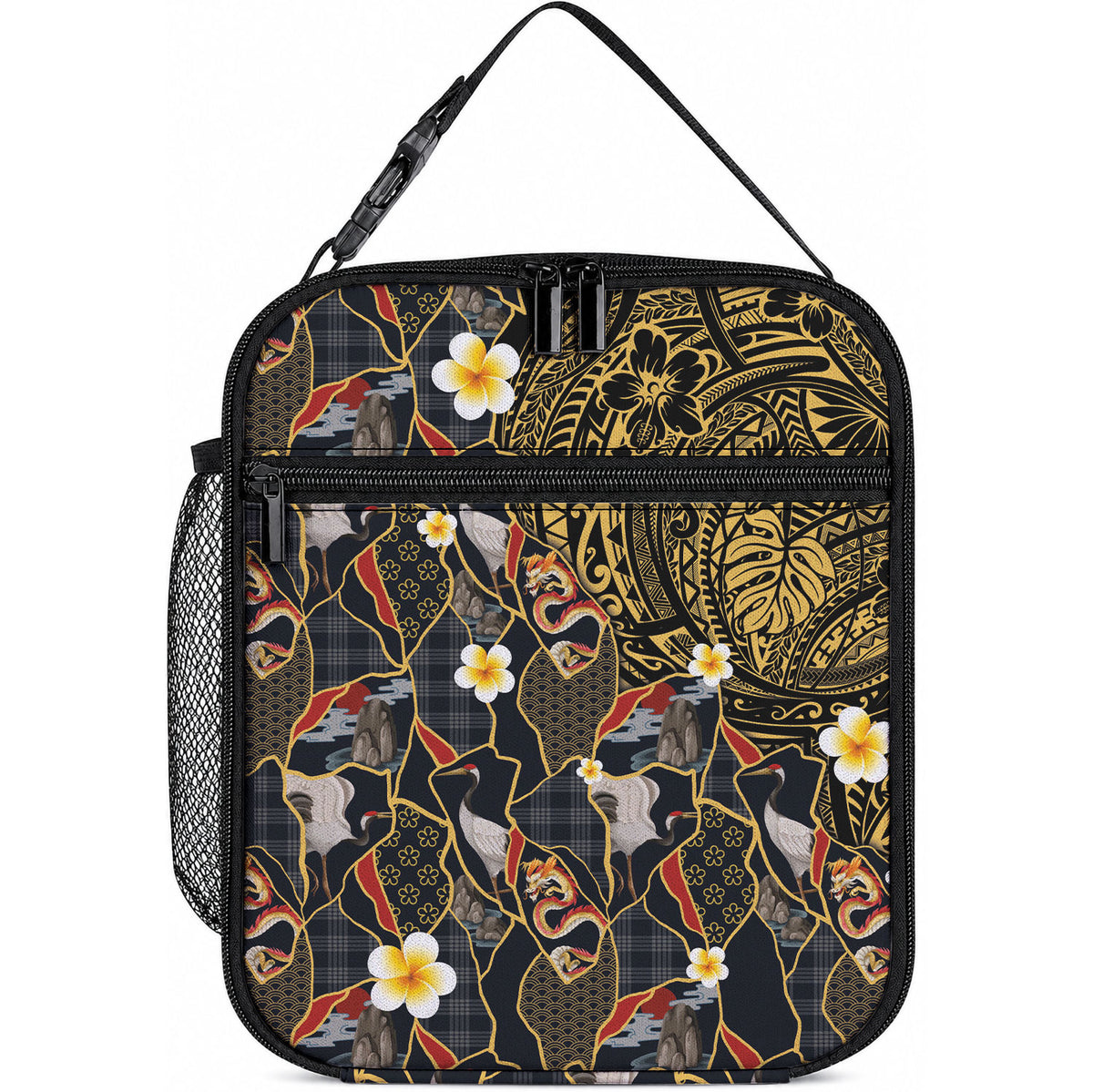 Hawaiian and Japanese Lunch Bag Polynesian Tattoo with Japanese Culture Kintsugi Style
