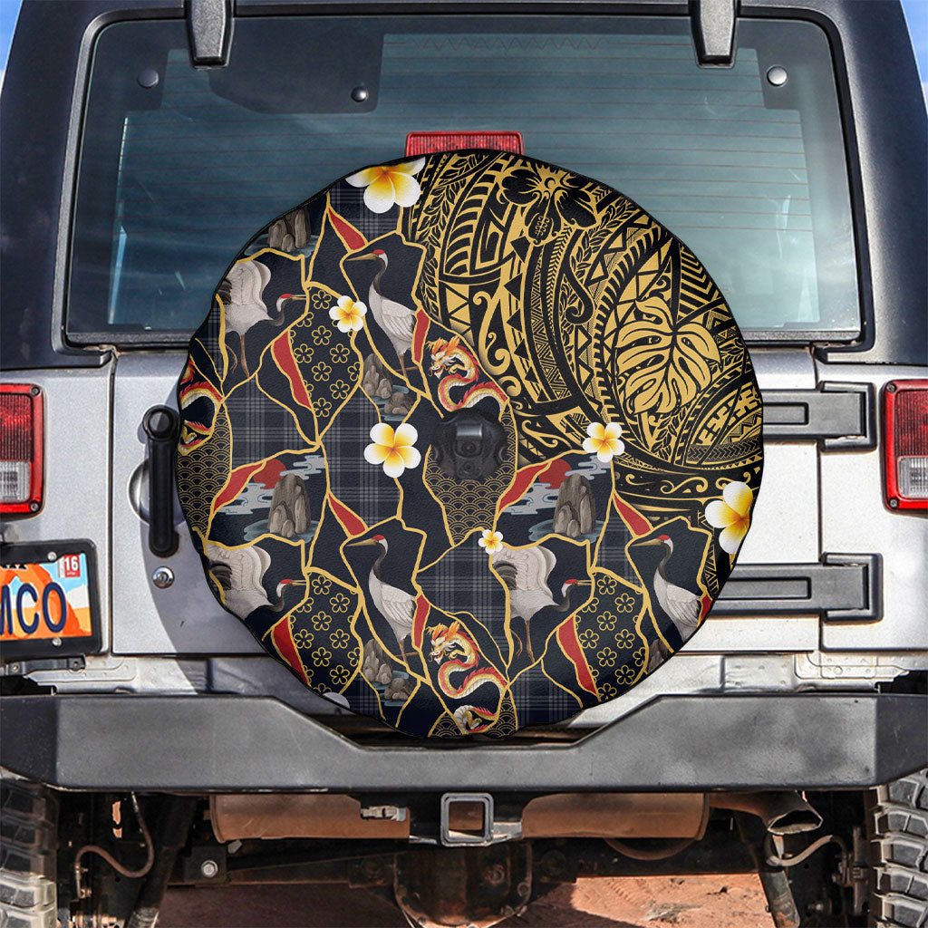 Hawaiian and Japanese Spare Tire Cover Polynesian Tattoo with Japanese Culture Kintsugi Style