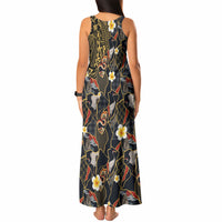 Hawaiian and Japanese Tank Maxi Dress Polynesian Tattoo with Japanese Culture Kintsugi Style