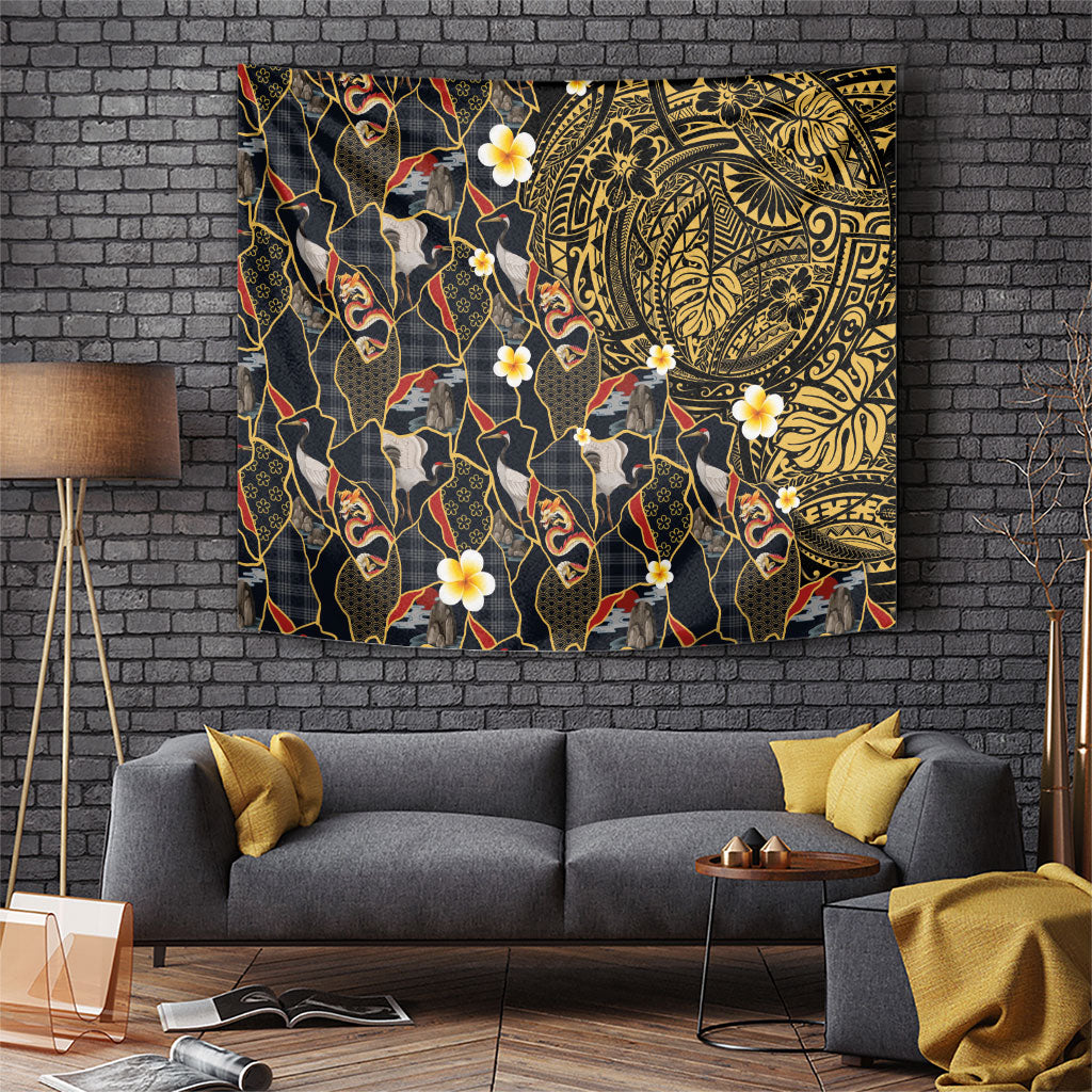 Hawaiian and Japanese Tapestry Polynesian Tattoo with Japanese Culture Kintsugi Style