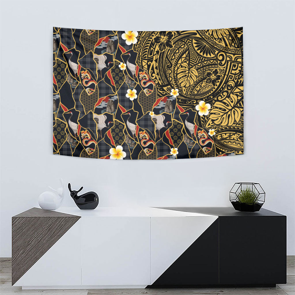 Hawaiian and Japanese Tapestry Polynesian Tattoo with Japanese Culture Kintsugi Style